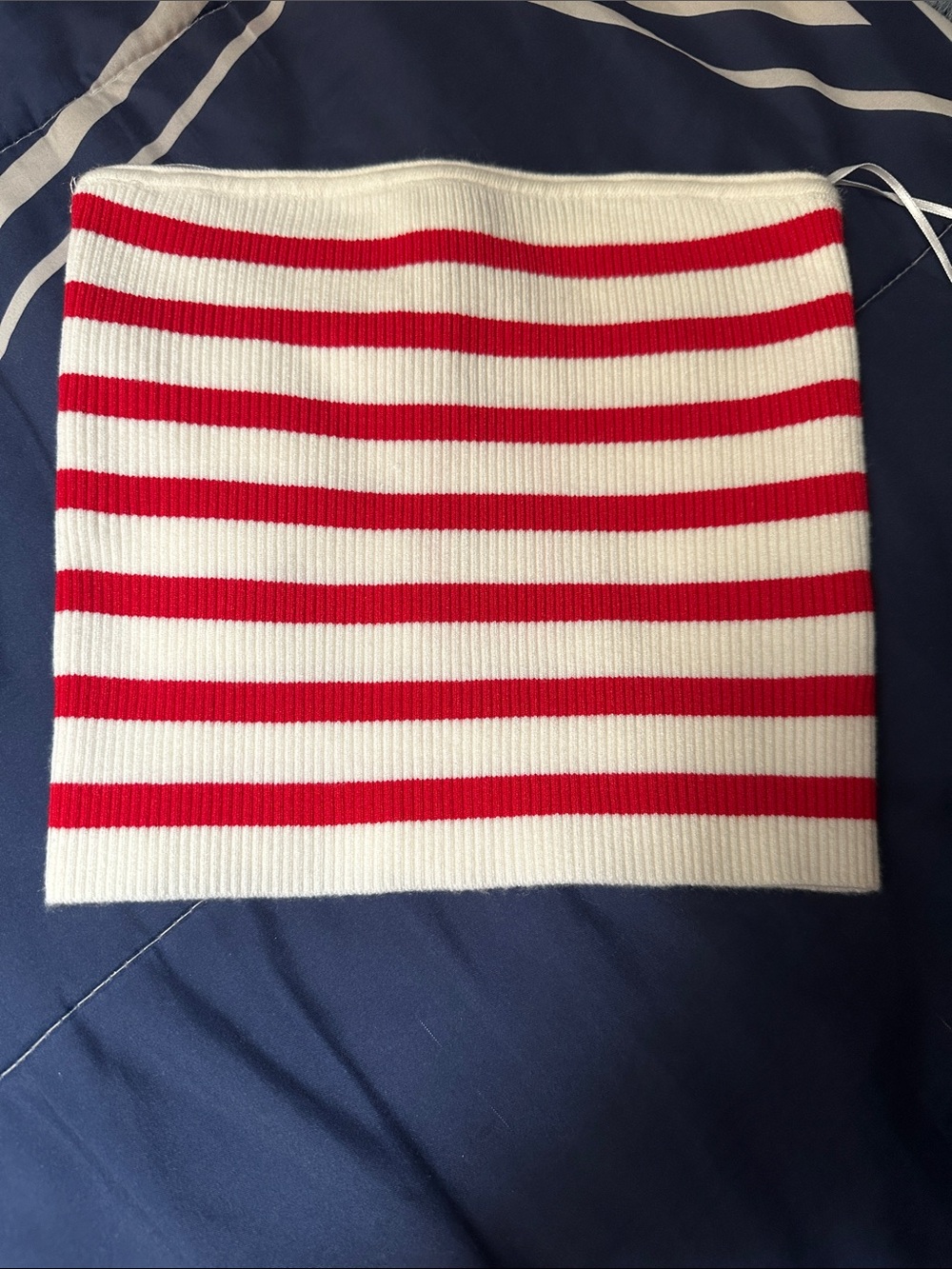 Edikted Red and White Striped Knit Mini Skirt